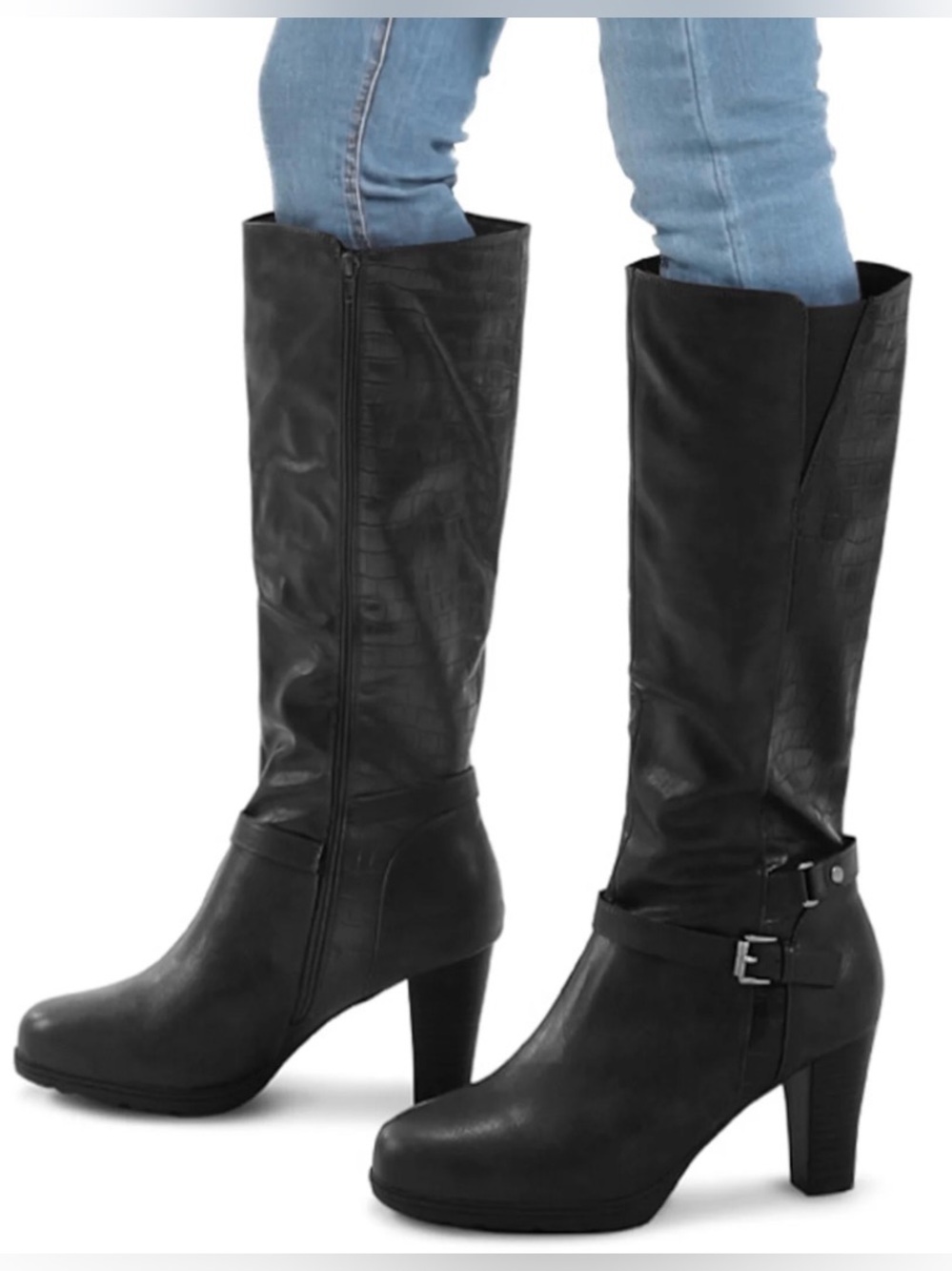 Women’s MySoft Knee High Boots Black Vegan Leather Wide Calf NWT sz 8.5